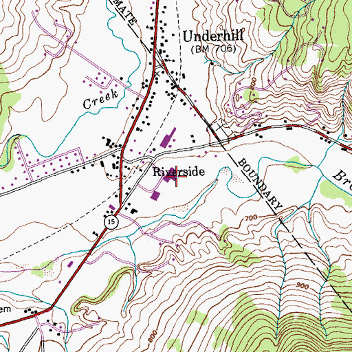 Topographic Map of Browns River Middle School, VT
