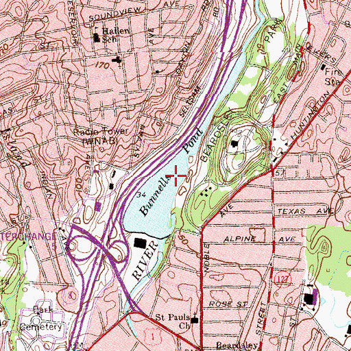 Topographic Map of Bunnells Pond, CT