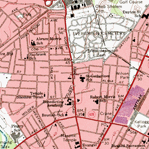 Topographic Map of Saint Catherine's Church, NJ