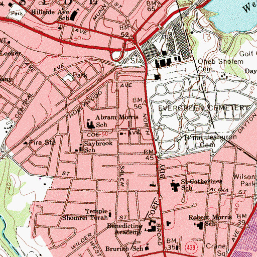 Topographic Map of Hillside Presbyterian Church, NJ