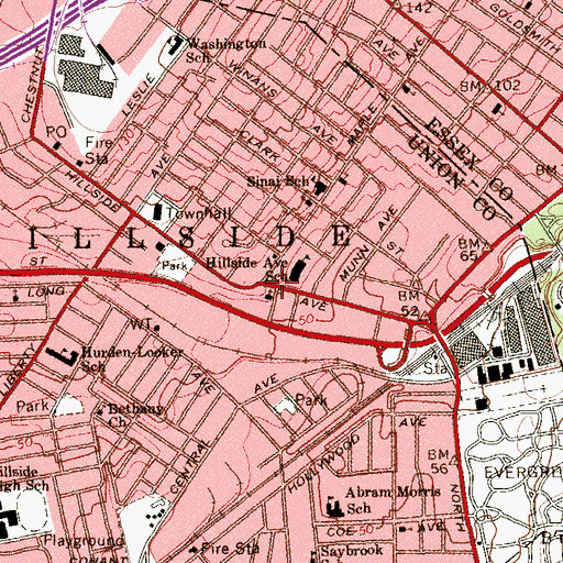 Topographic Map of First Baptist Church of Hillside, NJ