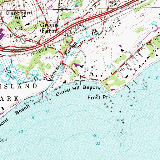 Topographic Map of Burial Hill Beach, CT