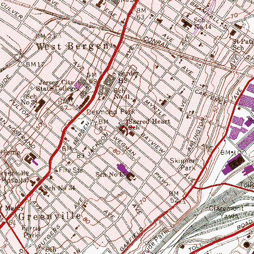 Topographic Map of Sacred Heart Church, NJ