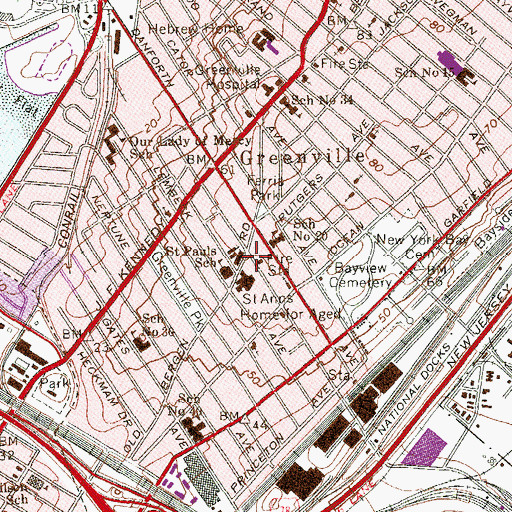 Topographic Map of Saint Paul's Roman Catholic Church, NJ