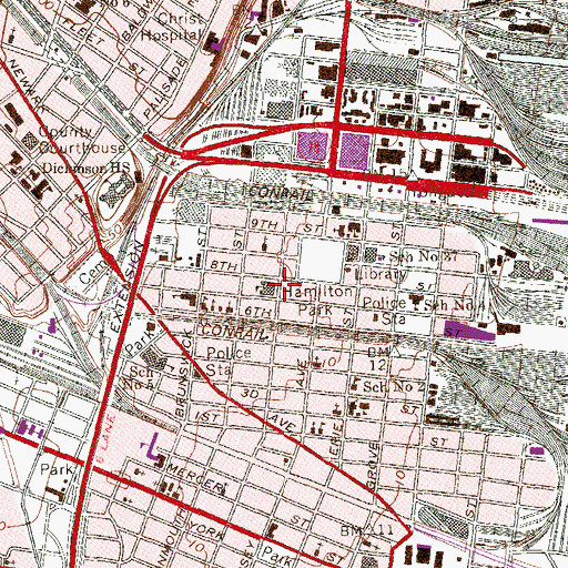 Topographic Map of McNair Academic High School, NJ
