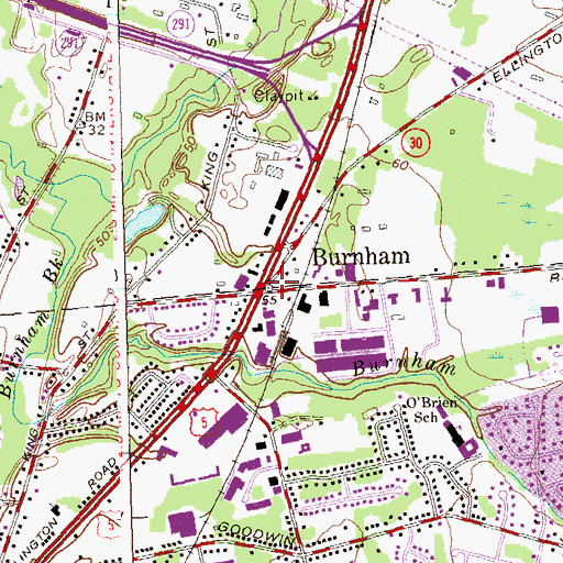 Topographic Map of Burnham, CT