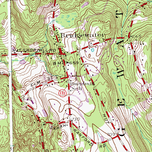 Topographic Map of Burnham School, CT
