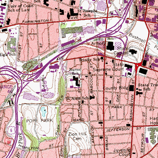 Topographic Map of Burns Elementary School, CT