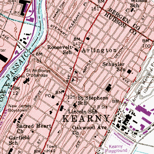 Topographic Map of First Baptist Church, NJ