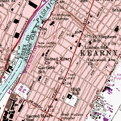 Topographic Map of Kearny Bible Chapel, NJ