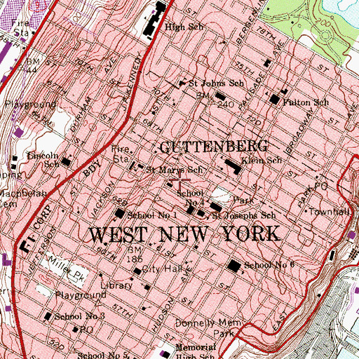 Topographic Map of Saint John's Lutheran Church, NJ