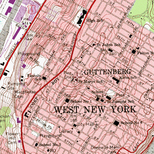 Topographic Map of Saint Mary's Roman Catholic Church, NJ