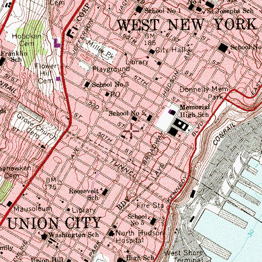Topographic Map of San Pablo Lutheran Church, NJ
