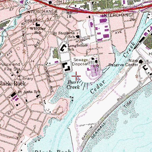 Topographic Map of Burr Creek, CT