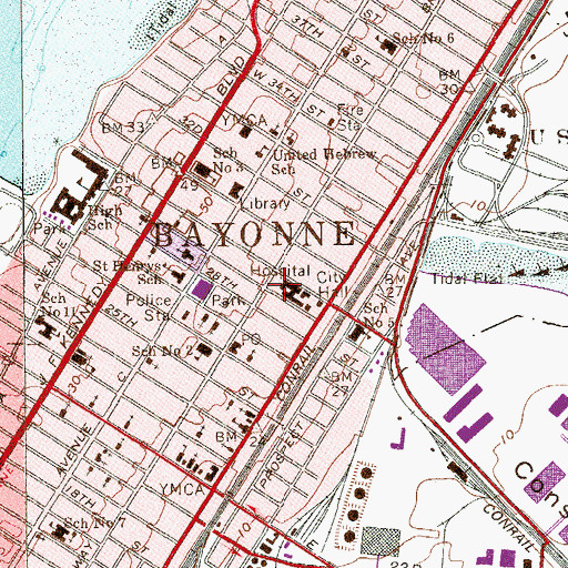 Topographic Map of Bayonne Medical Center, NJ