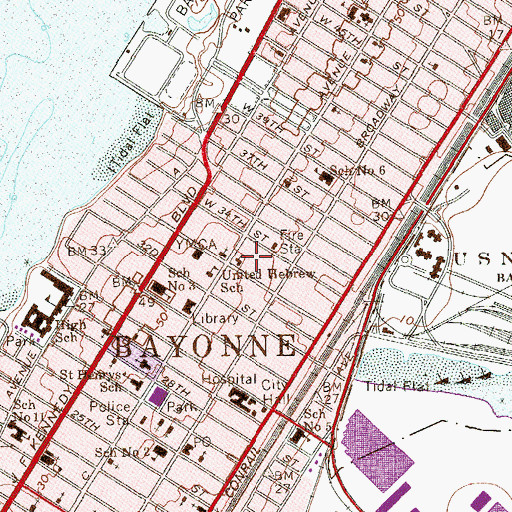 Topographic Map of First Baptist Church, NJ