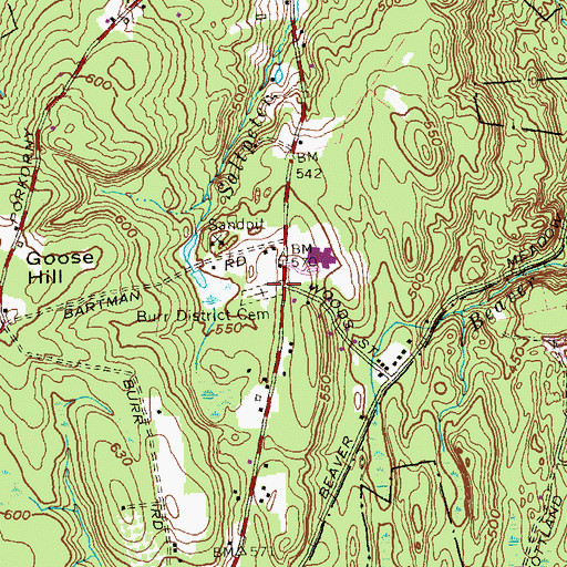 Topographic Map of Burr District Cemetery, CT