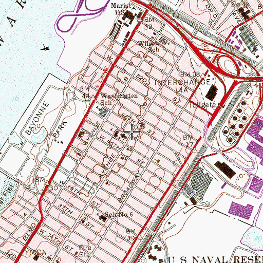 Topographic Map of Saint Vincent De Paul Church, NJ