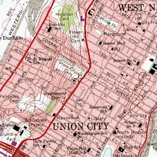 Topographic Map of Grove Reformed Church, NJ