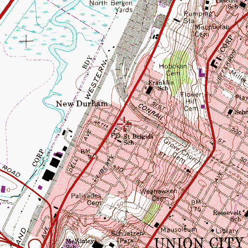 Topographic Map of New Durham Baptist Church, NJ