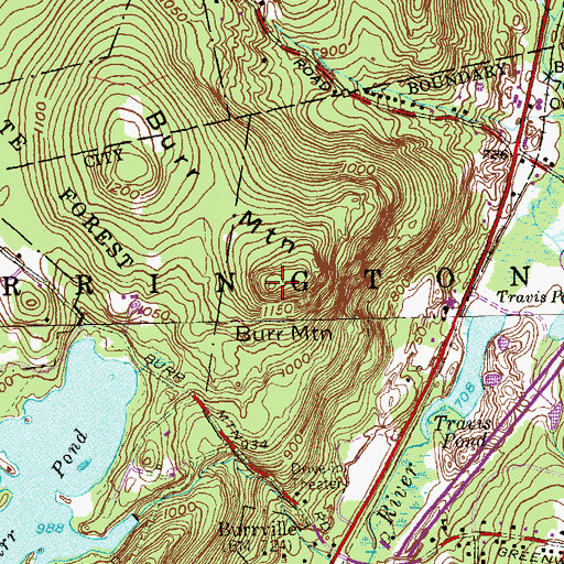 Topographic Map of Burr Mountain, CT