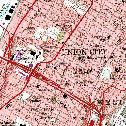Topographic Map of Holy Family Church, NJ