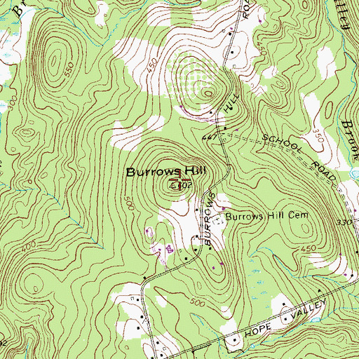 Topographic Map of Burrows Hill, CT