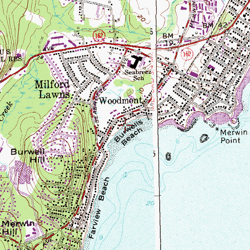 Topographic Map of Burwells Beach, CT