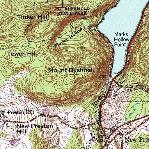 Topographic Map of Mount Bushnell, CT