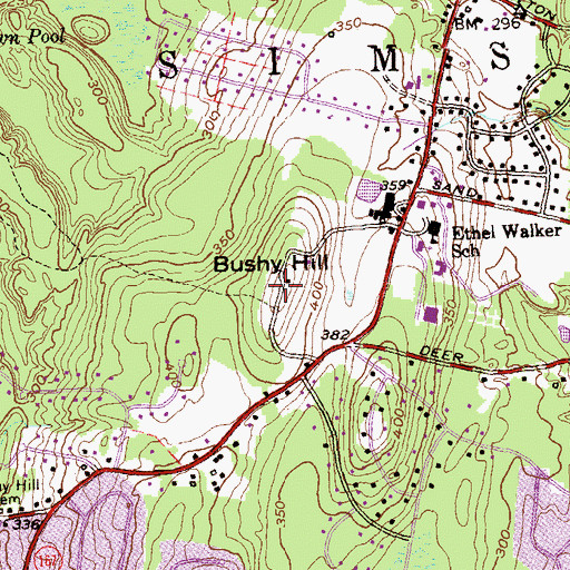 Topographic Map of Bushy Hill, CT