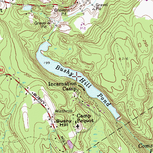 Topographic Map of Bushy Hill Pond, CT