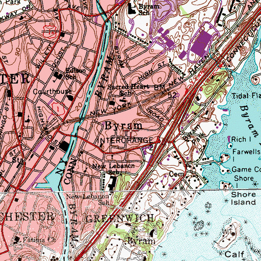 Topographic Map of Byram, CT