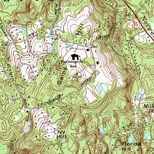 Topographic Map of Cains Hill, CT