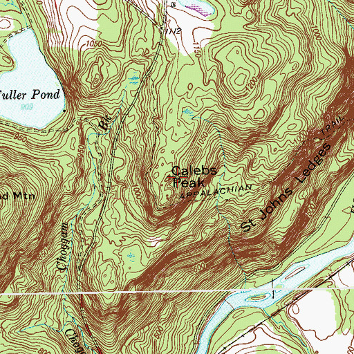 Topographic Map of Calebs Peak, CT
