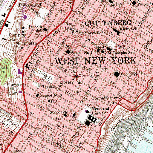 Topographic Map of West New York Public Library, NJ