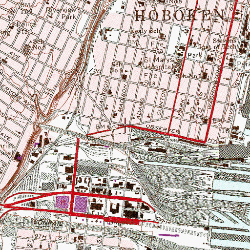 Topographic Map of Hoboken Fire Department Station 2, NJ