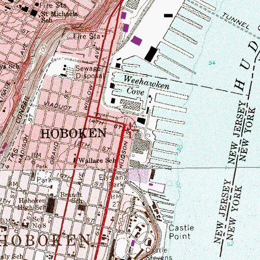 Topographic Map of Hoboken Fire Department Ladder Company 1 / Engine Company 3, NJ