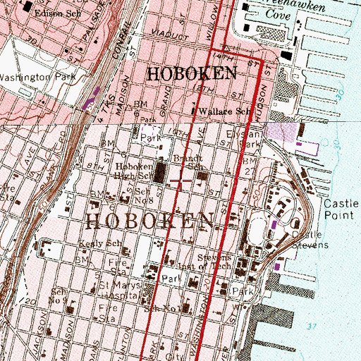 Topographic Map of Hoboken Rescue Company Number 1, NJ