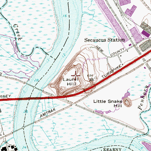 Topographic Map of Laurel Hill County Park, NJ