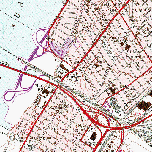 Topographic Map of Mercer County Park, NJ