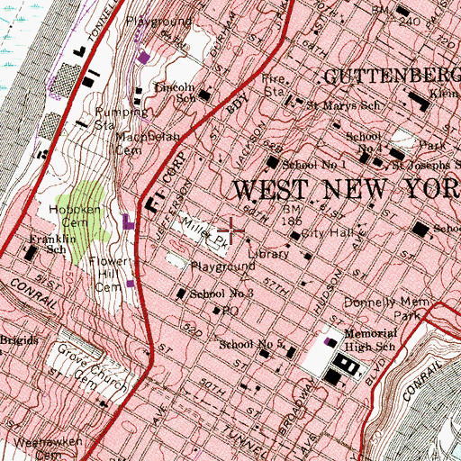Topographic Map of Miller Stadium, NJ