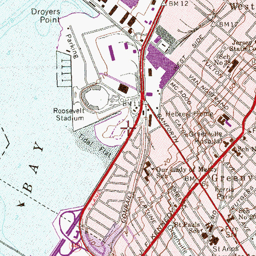 Topographic Map of Tidelands Athletic Complex, NJ