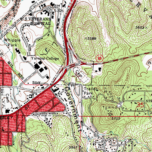 Topographic Map of Prescott National Cemetery, AZ