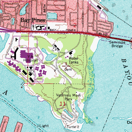 Topographic Map of Bay Pines National Cemetery, FL