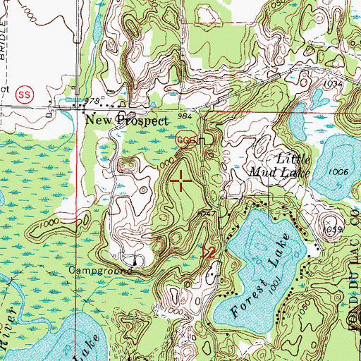 Topographic Map of Haskell Noyes Memorial Woods State Natural Area, WI