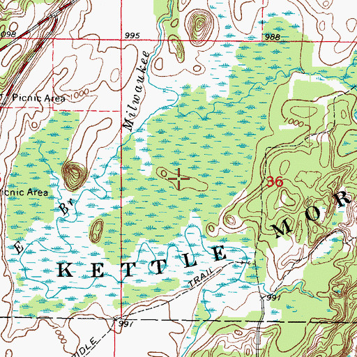 Topographic Map of Milwaukee River Tamarack Lowlands and Dundee Kame State Natural Area, WI
