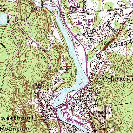 Topographic Map of Calvary Cemetery, CT