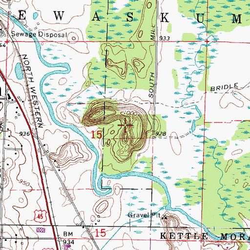 Topographic Map of Kewaskum Maple-Oak Woods State Natural Area, WI
