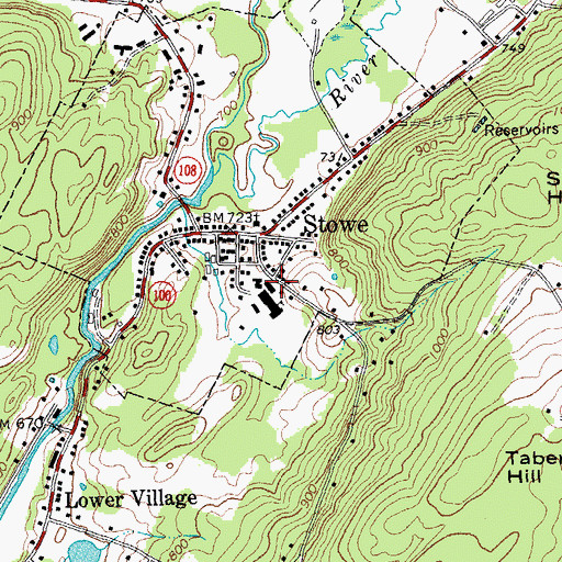 Topographic Map of Stowe Free Library, VT