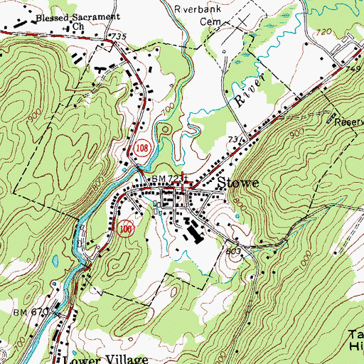 Topographic Map of Stowe Town Hall, VT